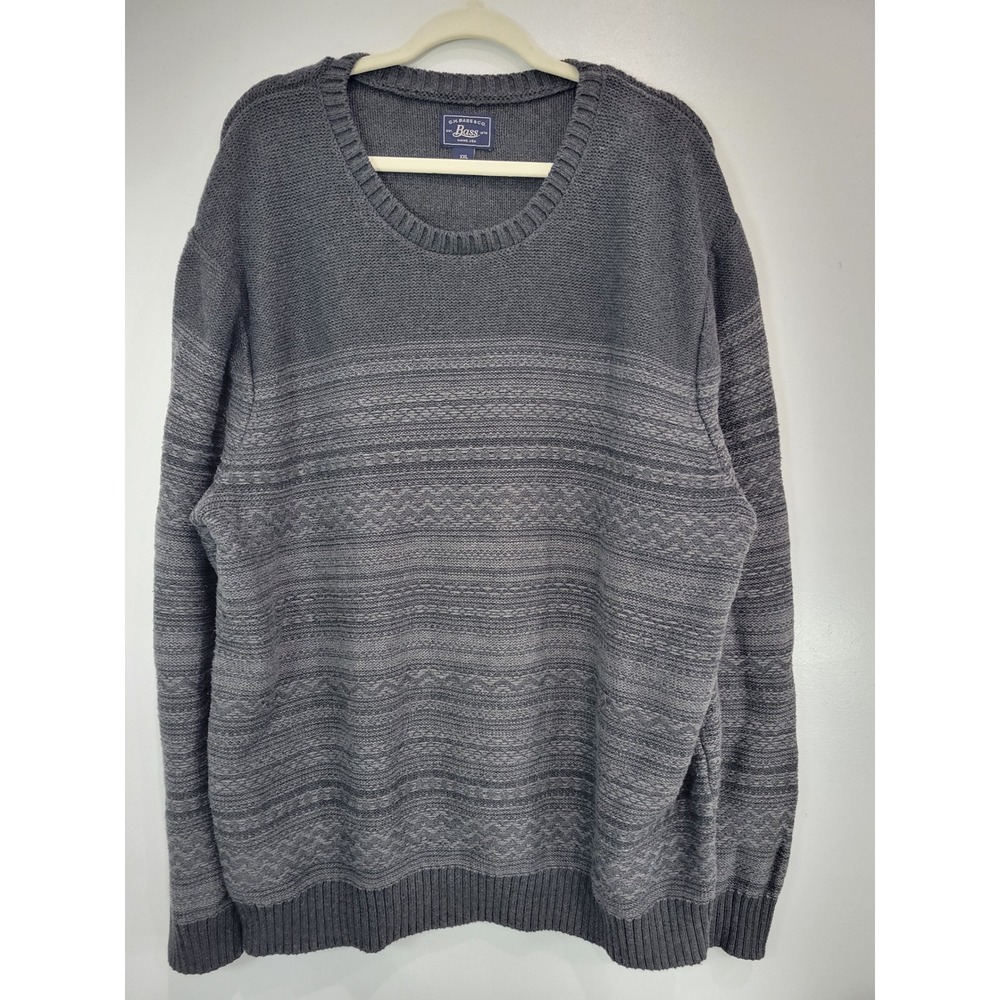 G H Bass Co Mens Wool Blend Gray Striped Textured Crew Neck Pullover Sweater XXL